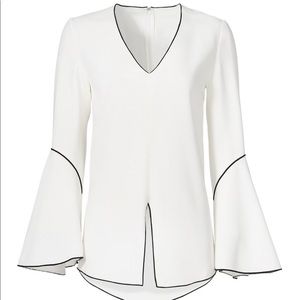 Derek Lam white piping blouse bell sleeve